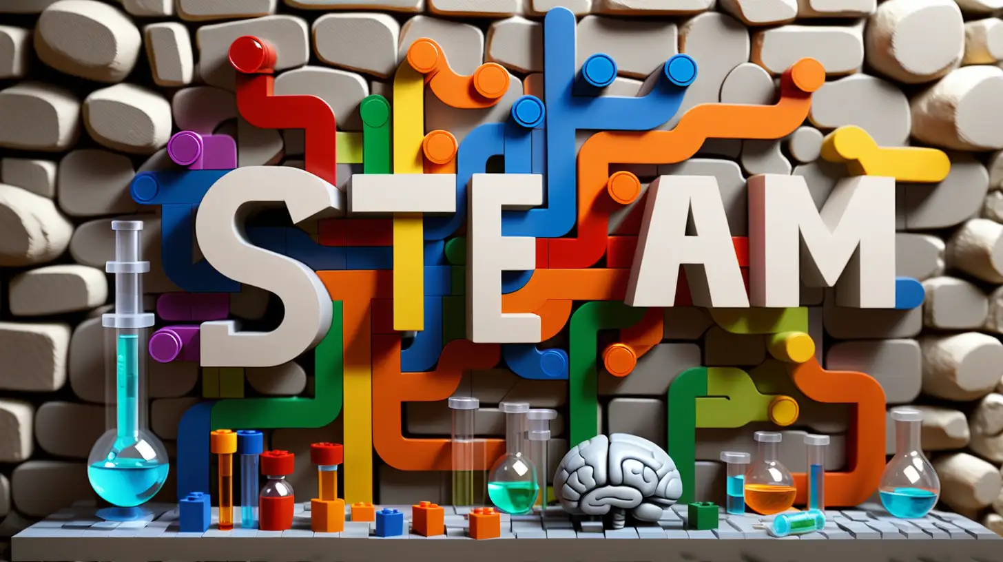 Innovative 3D STEAM Composition with Human Cell Logo and Lego Robotics