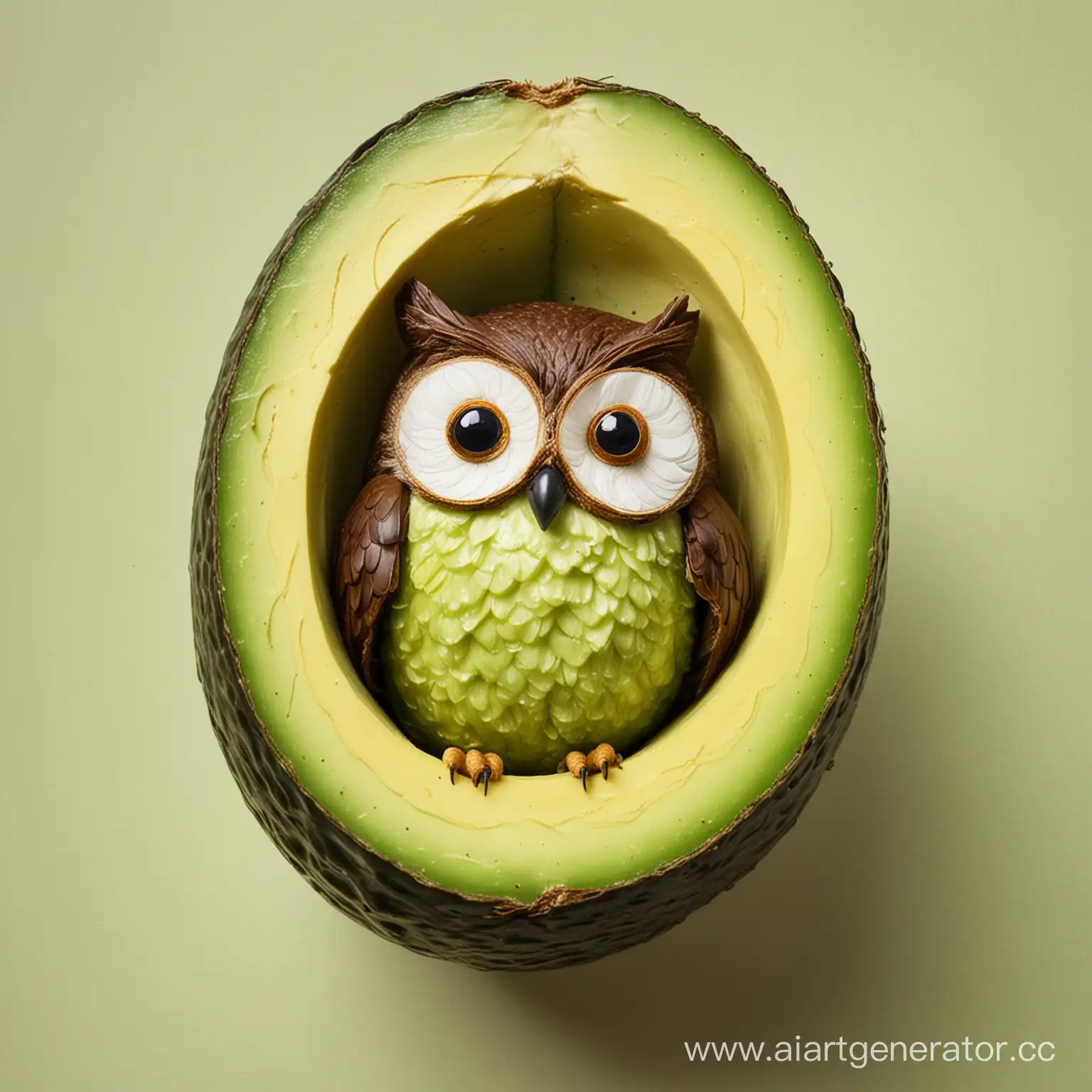 Whimsical-Owl-Perched-Inside-a-Luscious-Avocado