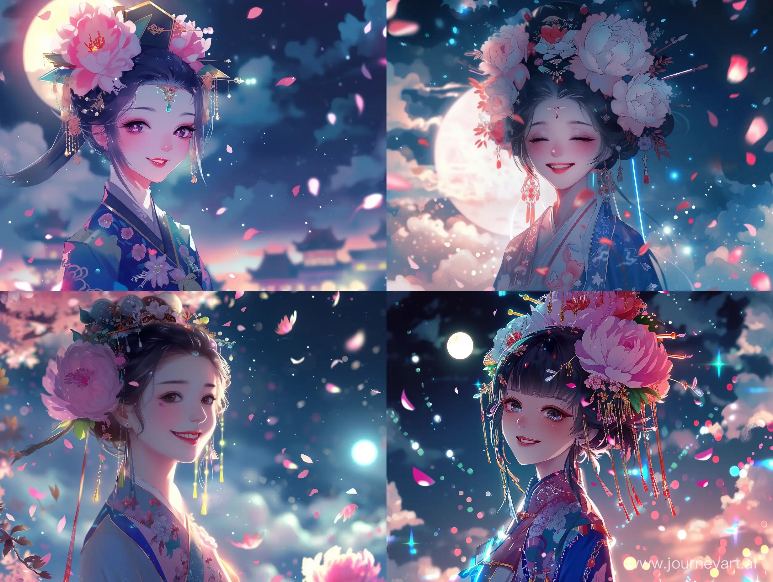 Anime-Girl-in-Chinese-Style-Clothing-Amidst-Moonlit-Peony-Blossoms