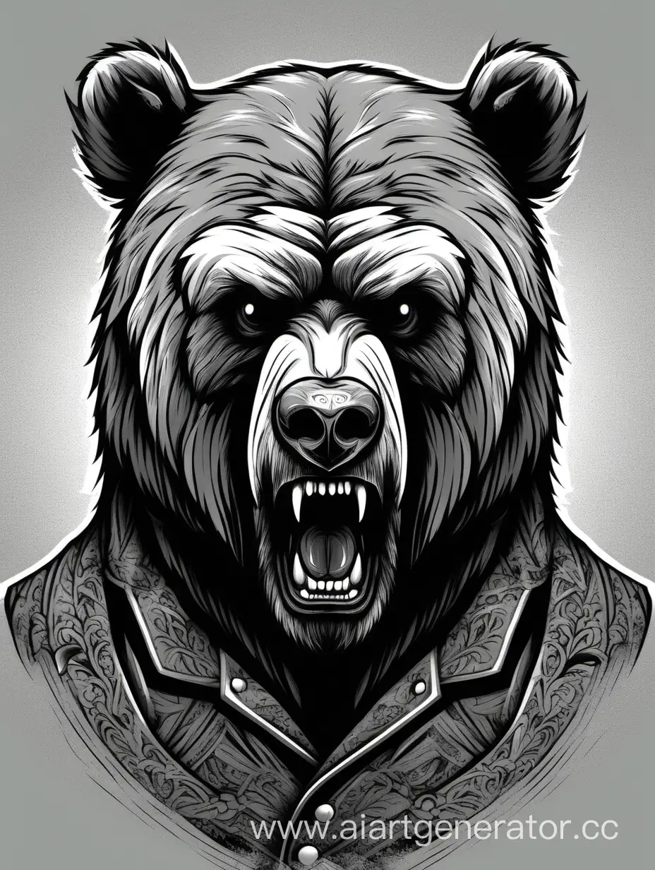 Злой медведь в русском стиле оттенки серого