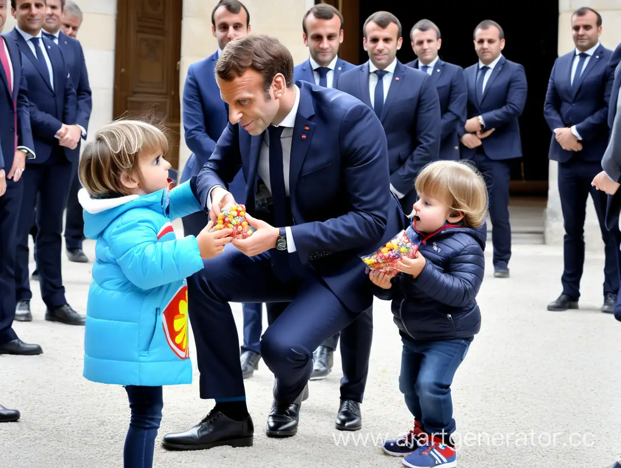 macron vole un bonbon  à un enfant