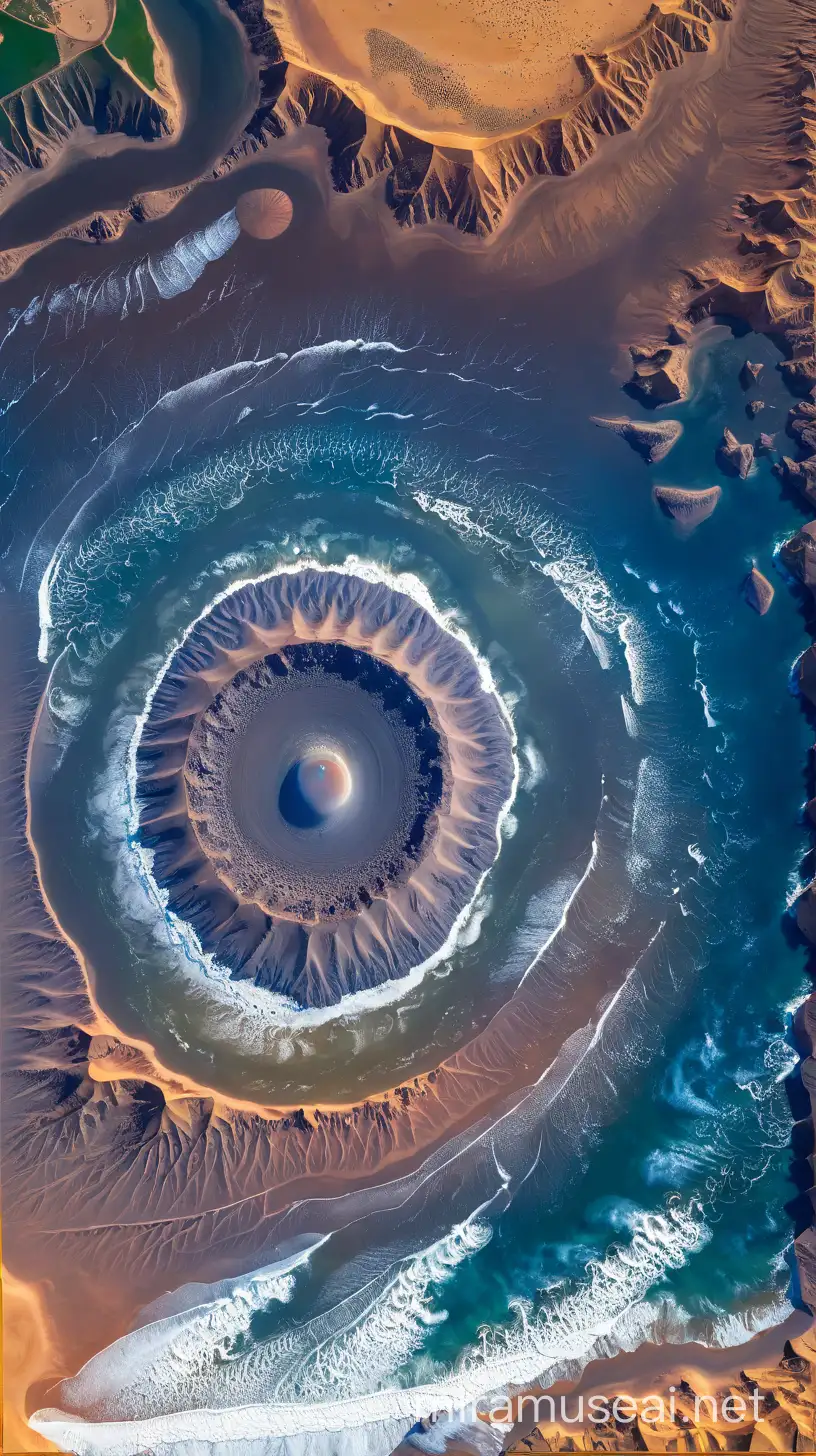 esa imagen representa al ojo del sahara, crea otra viendo desde el planeta tierra

