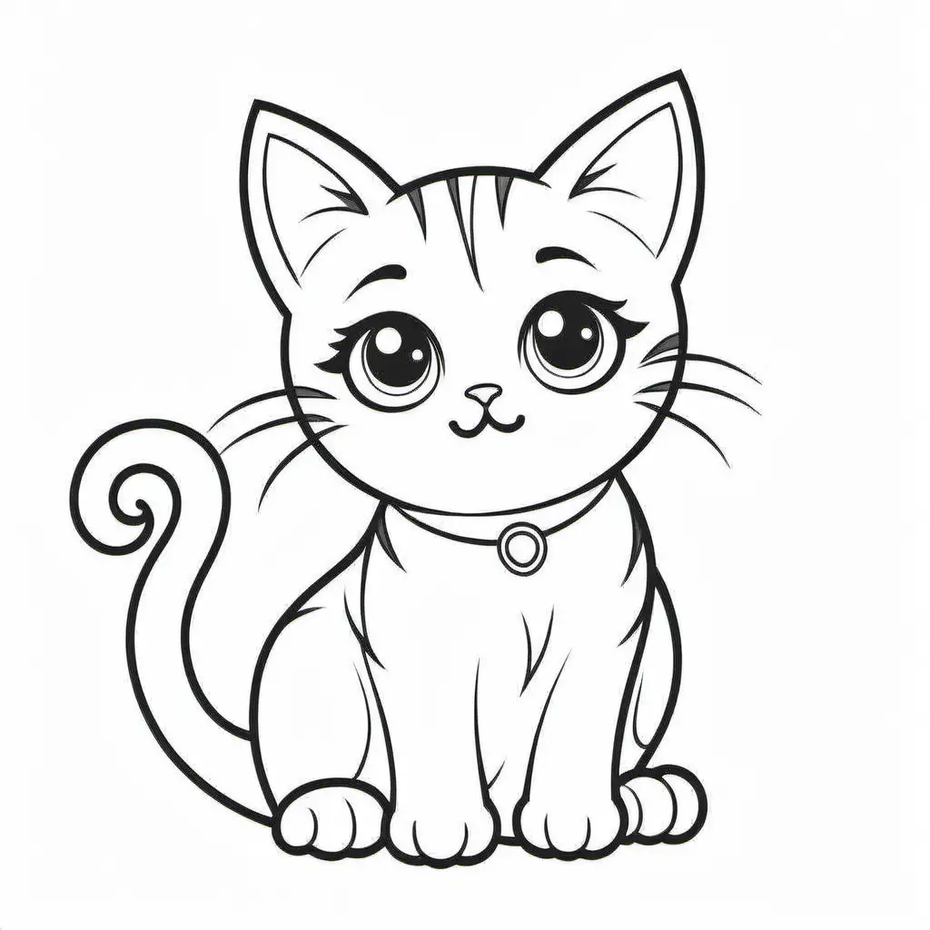 Adorable Simple Cat Coloring Page Cute Line Art on White Background