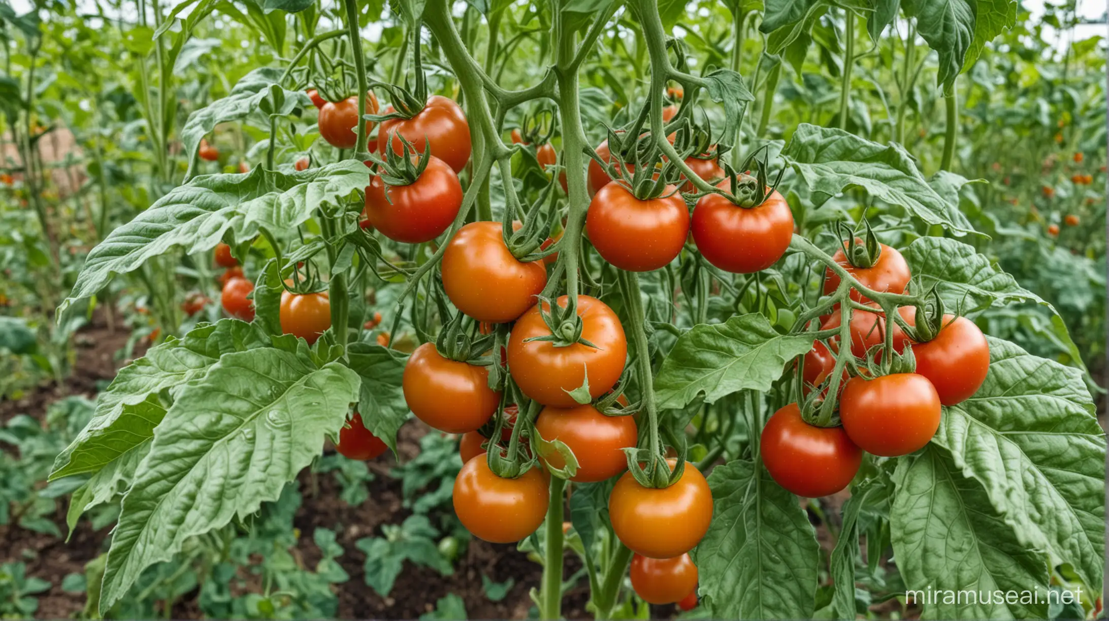 Real Image of Prosperous Deficiency in Tomato Leaf with tomatoes in the bunch