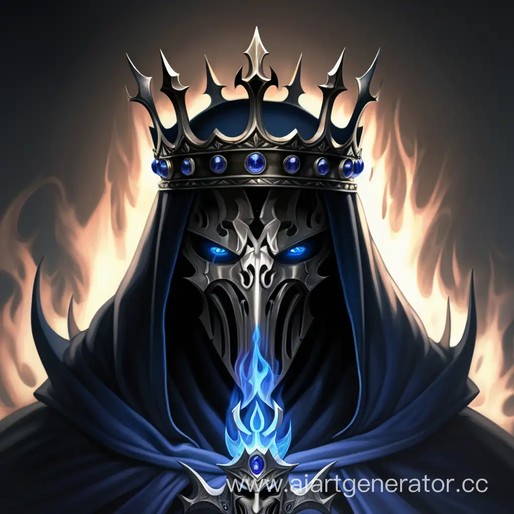 Overlord of darkness,crown, hood, dark, Blue flame in the eyes,mystery,no face