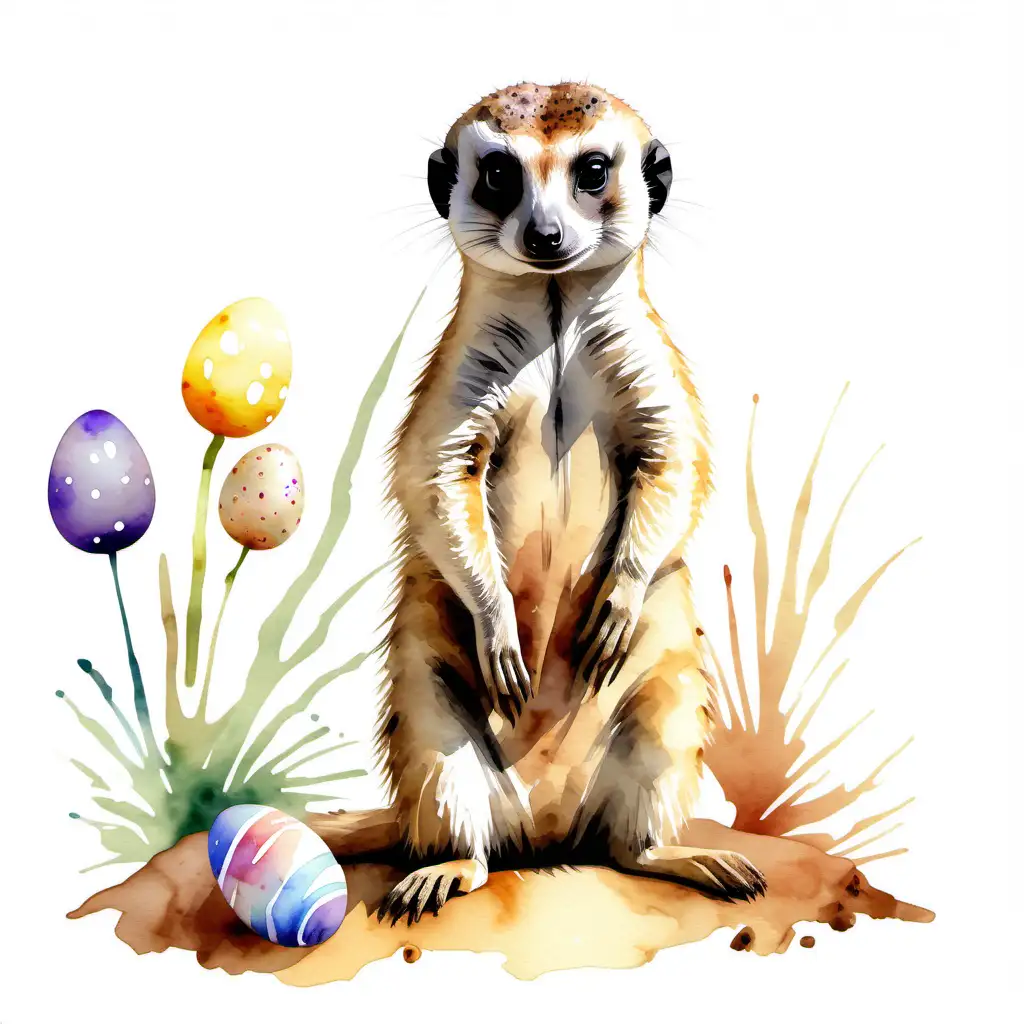 watercolor style, an easter meerkat on a white background.