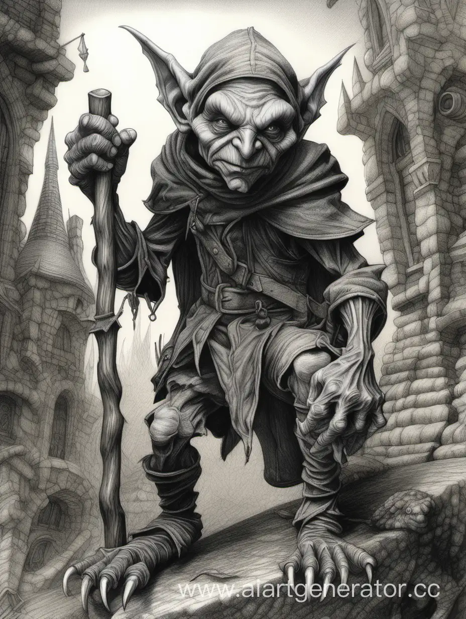 highly detailed goblin, dark fantasy style, pencil drawing,