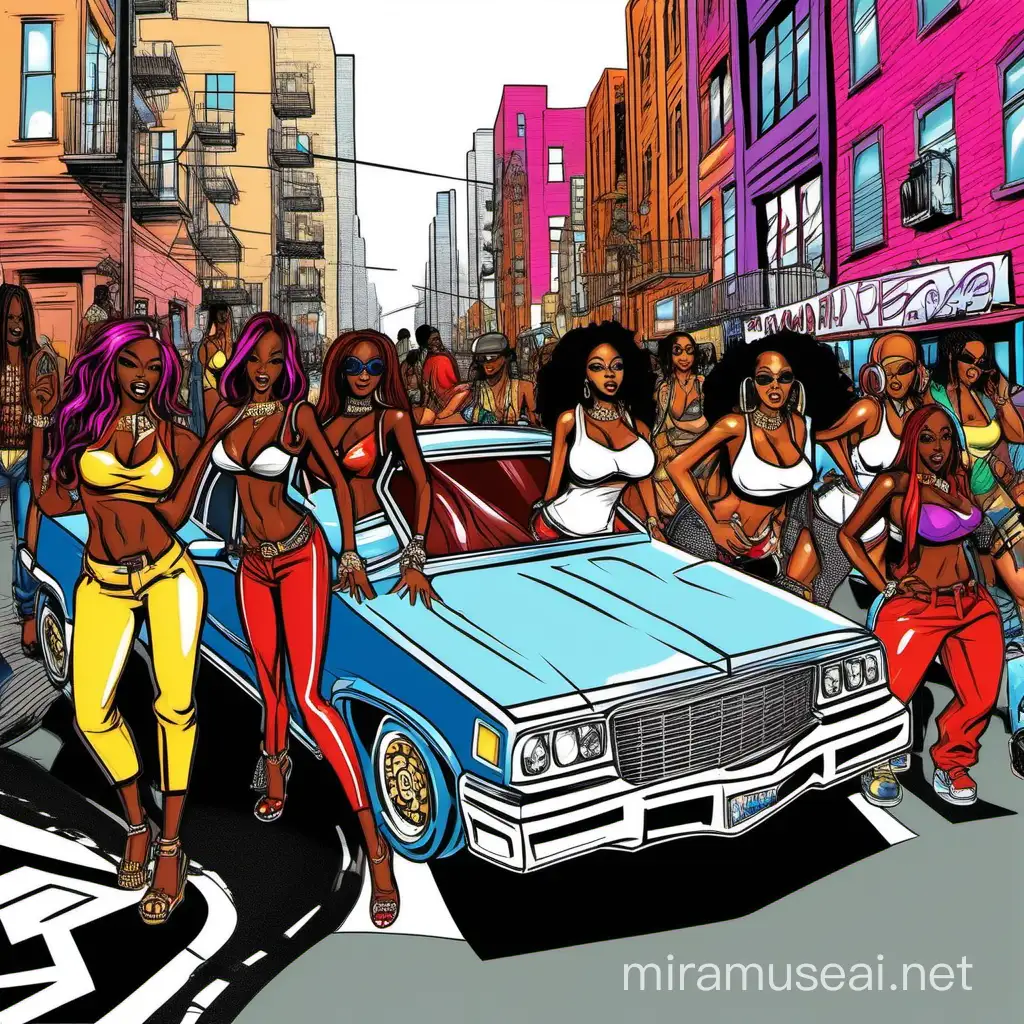 Blinged Cars and Stunning Women Vibrant Scenes of Urban Rap Culture