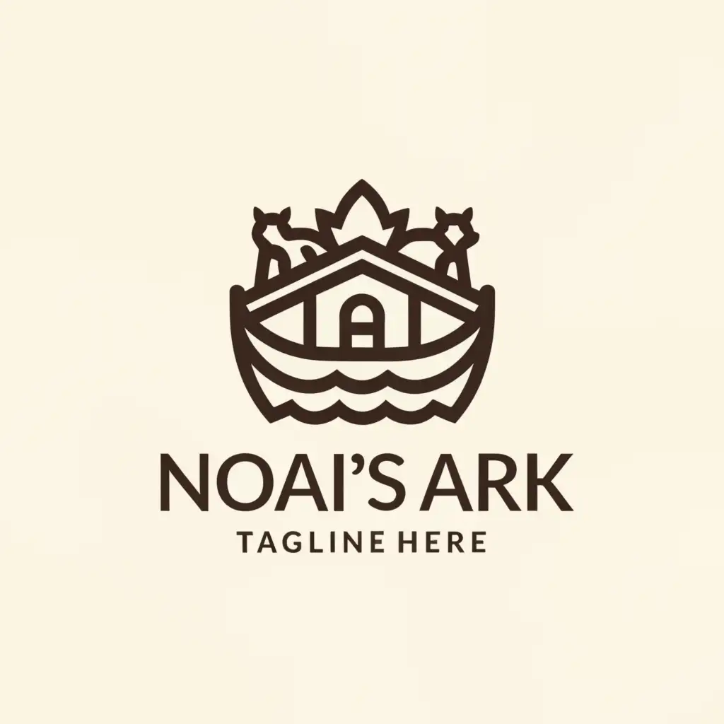 a logo design,with the text "Noah’s Ark", main symbol:horse cat dog bird rabbit,Minimalistic,clear background