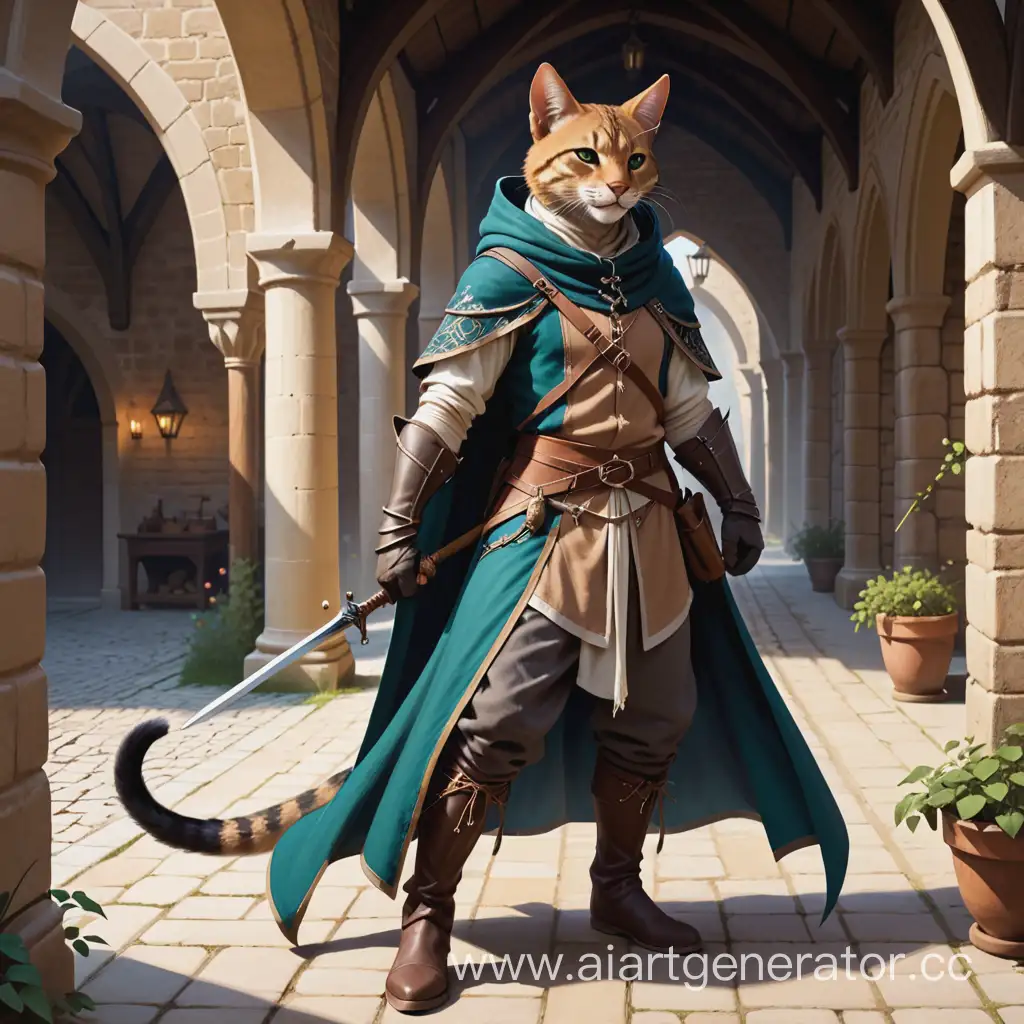 Medieval-Tabaxi-DnD-Character-with-Staff-and-Dagger
