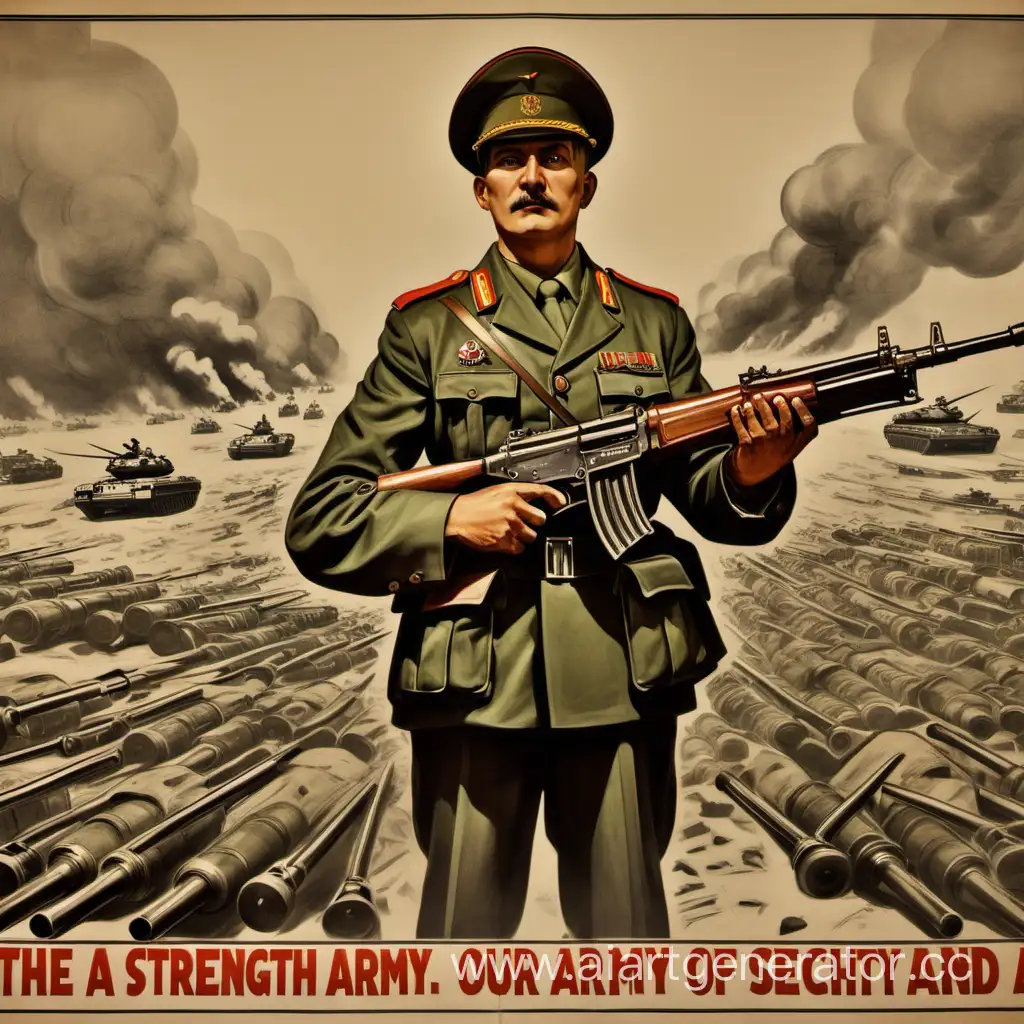 Propaganda-Poster-The-Strength-of-Our-Army-Defending-Our-Land