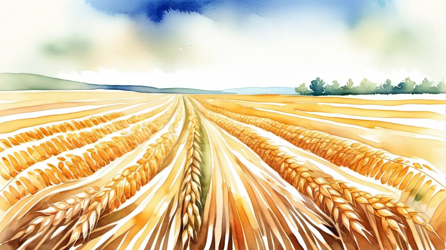 Serene Watercolor Landscape of a Vast Grain Field