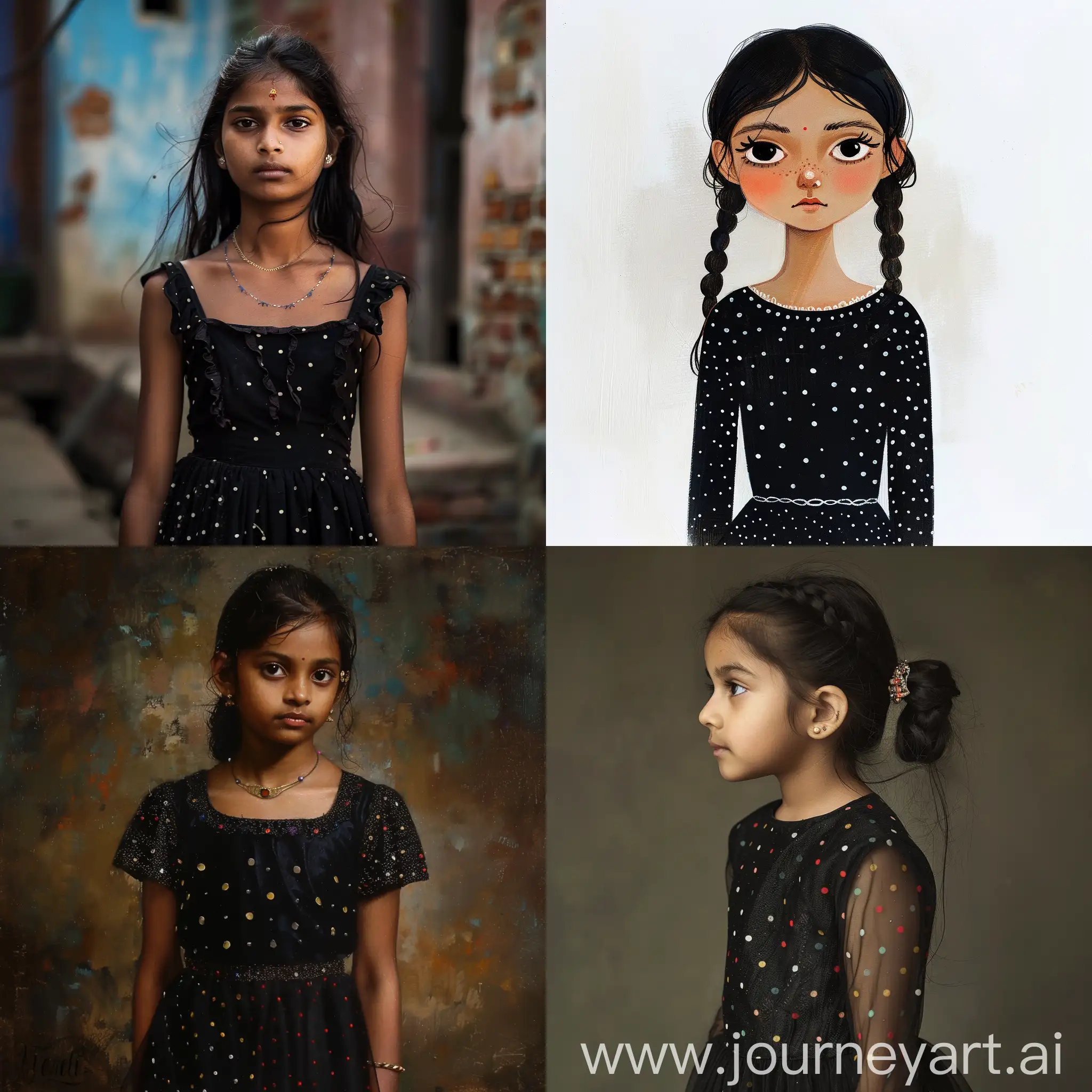 Indian girl in black dress with polka dots