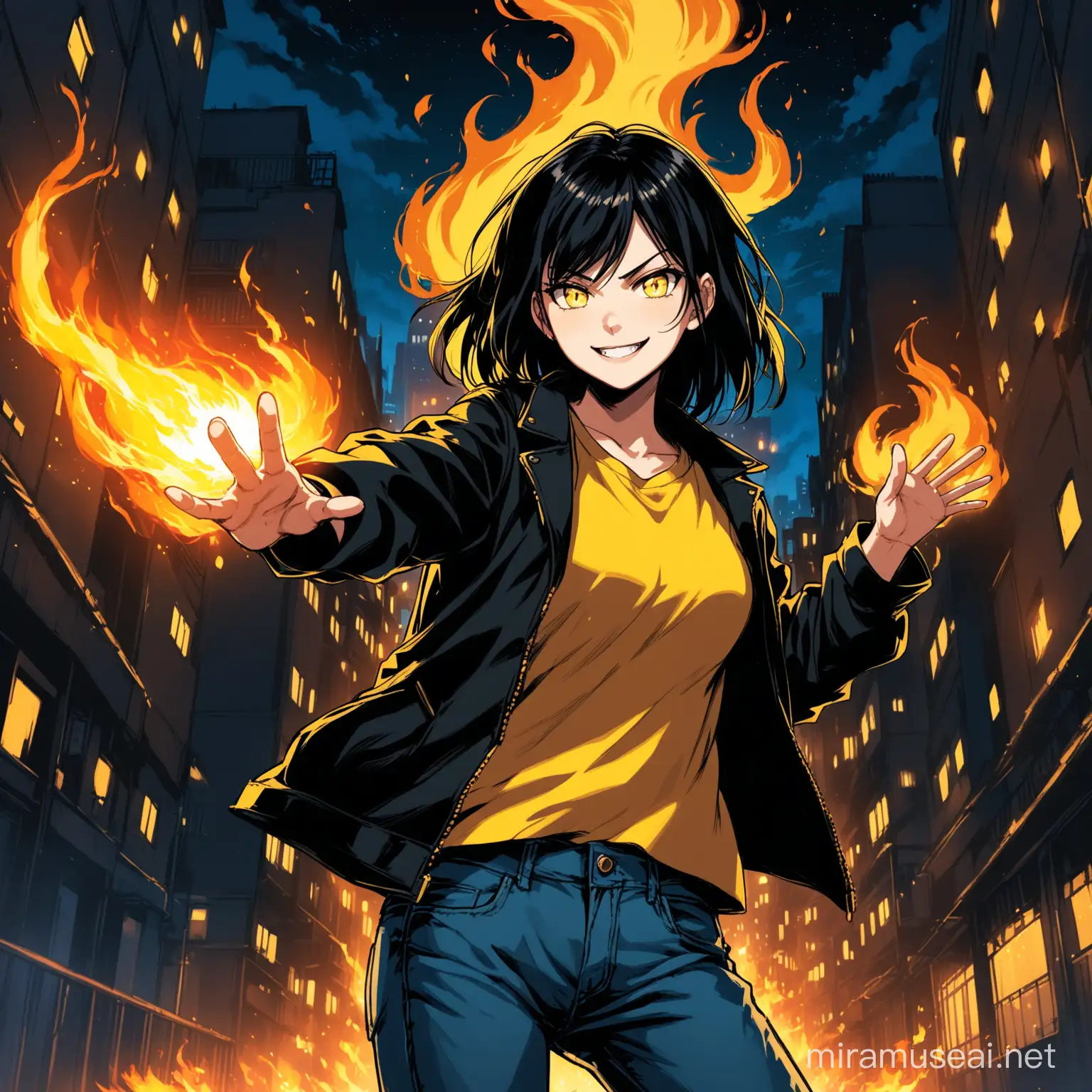 Sinister Teenage Tomboy Conjures Fire in Urban Night