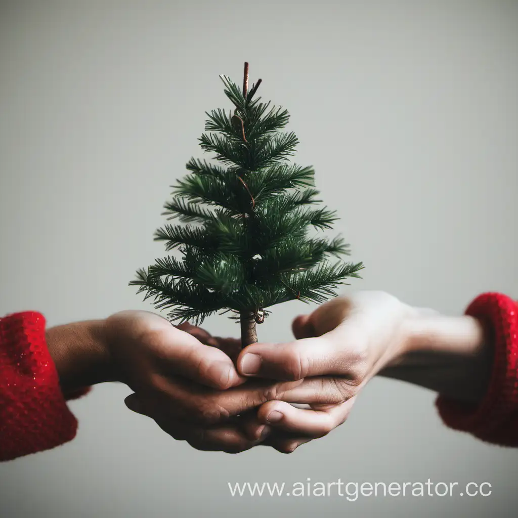 Festive-Hands-Holding-a-Small-Christmas-Tree