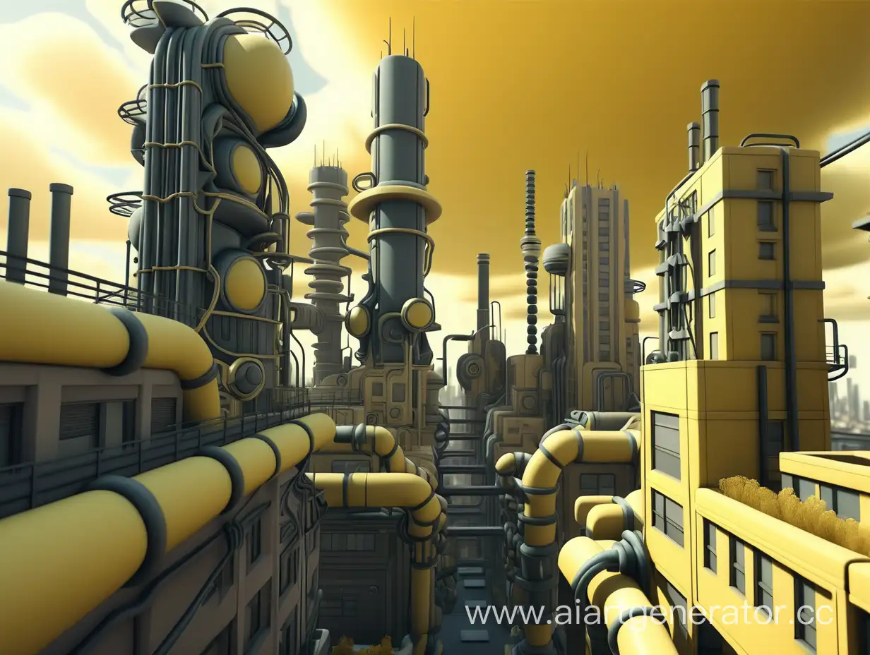 biological cityscape, yellow skies, blender3d, unity 4k. biopunk, industrial
