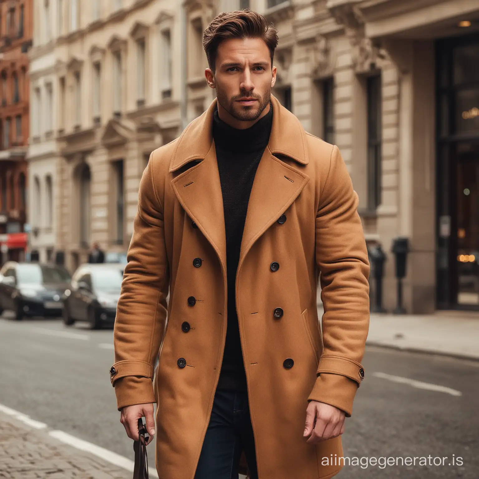 A stylish man with brown coat