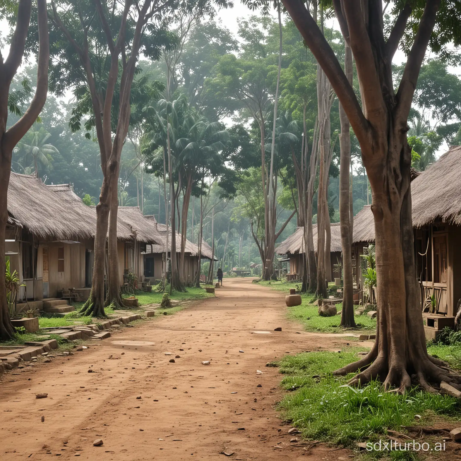 photos of villages, Indonesia, house yards, land, big trees