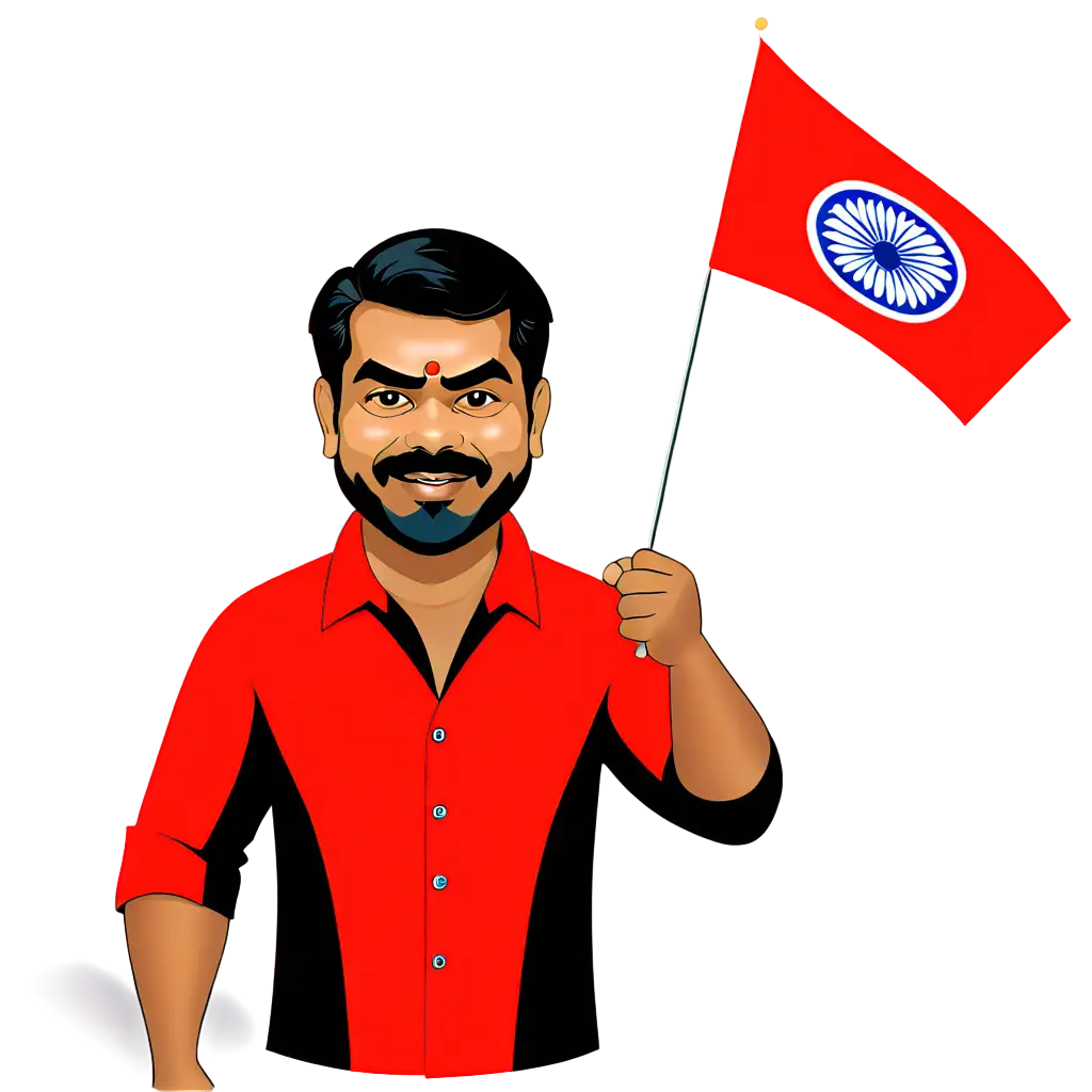 Cartoon-Caricature-of-Seeman-Naam-Tamilar-Katchi-with-Tiger-and-Party-Flag-in-PNG-Format