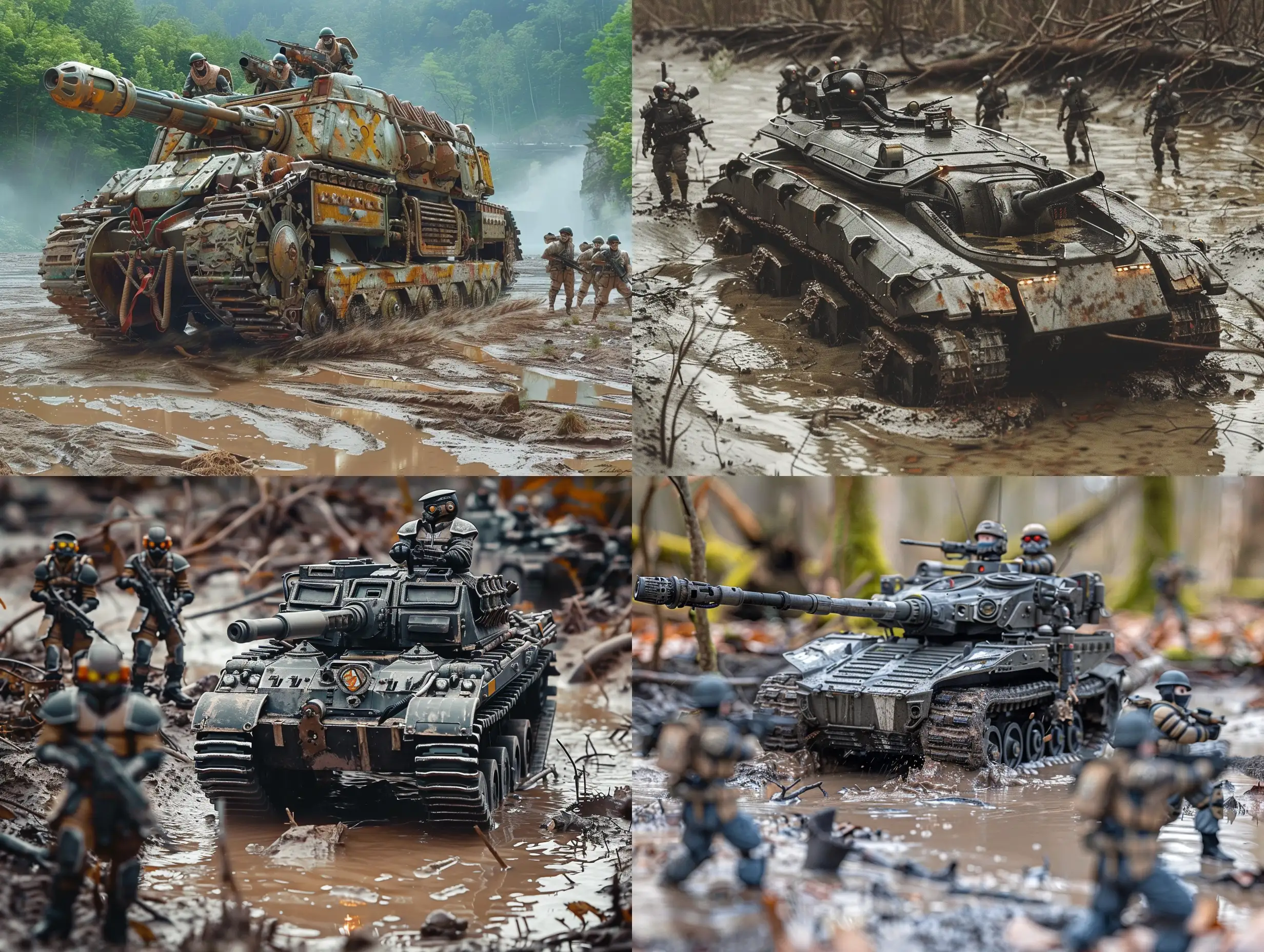 DieselPunk-Style-Tank-and-Soldiers-Maneuvering-in-Muddy-Wilderness