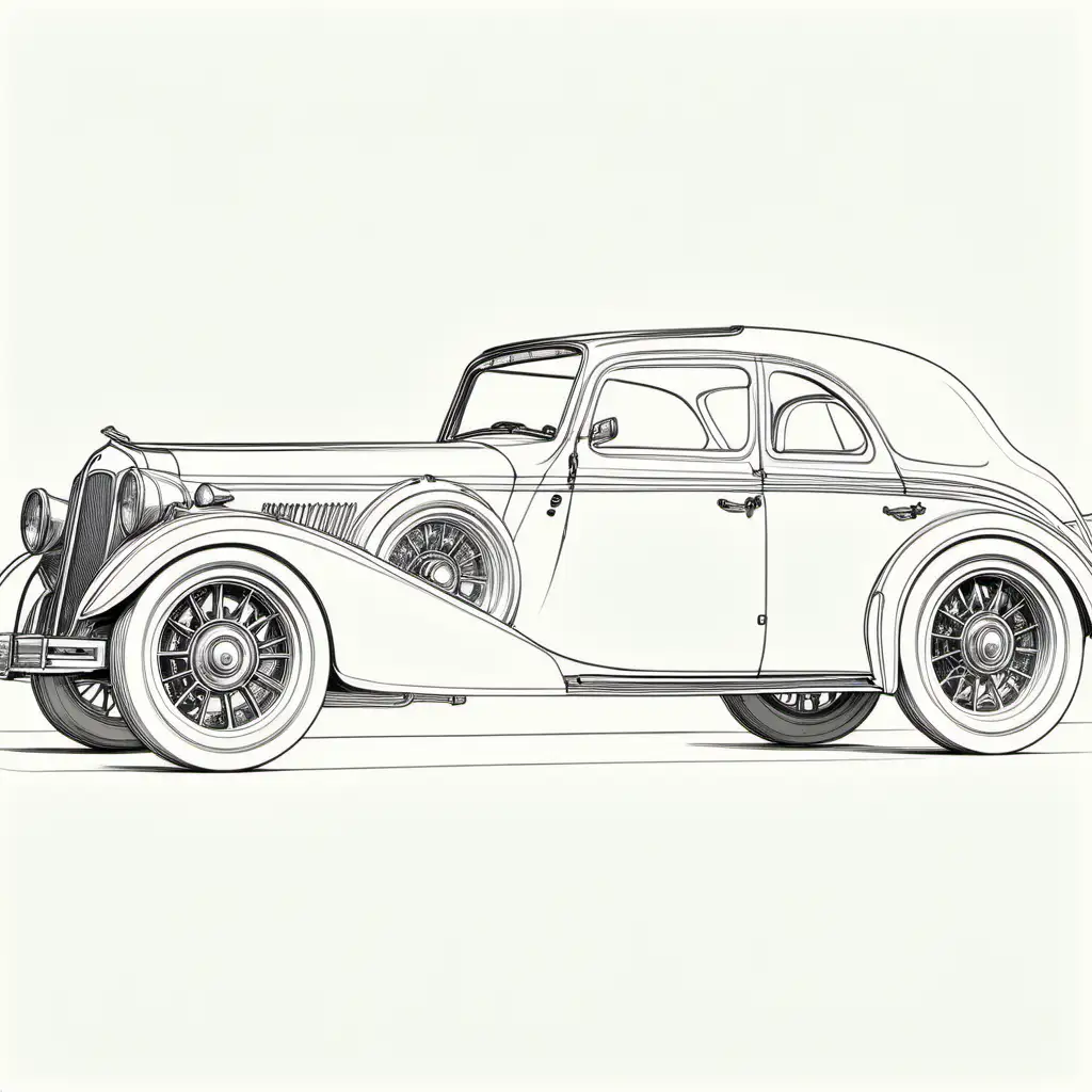Detailed Line Drawing of an Elegant Automobile