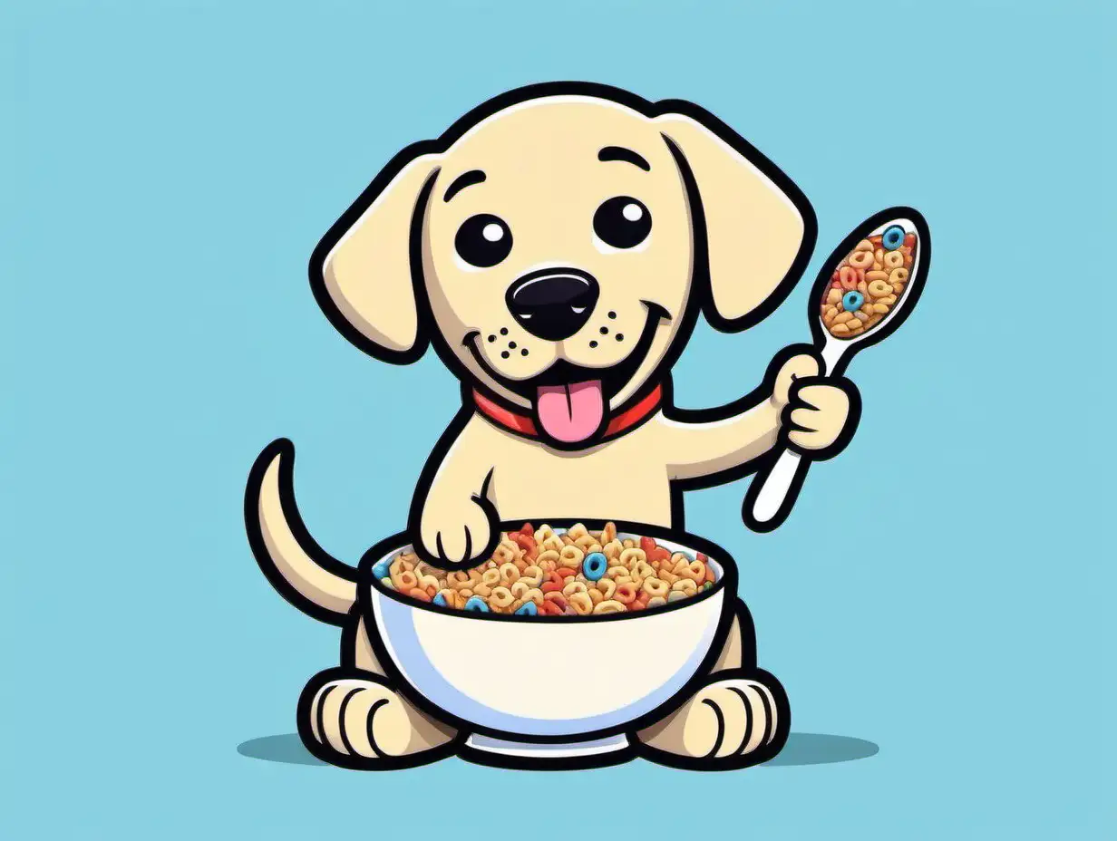 Cartoon Labrador Retriever Eating Cereal Keith Haring Style Art Sticker