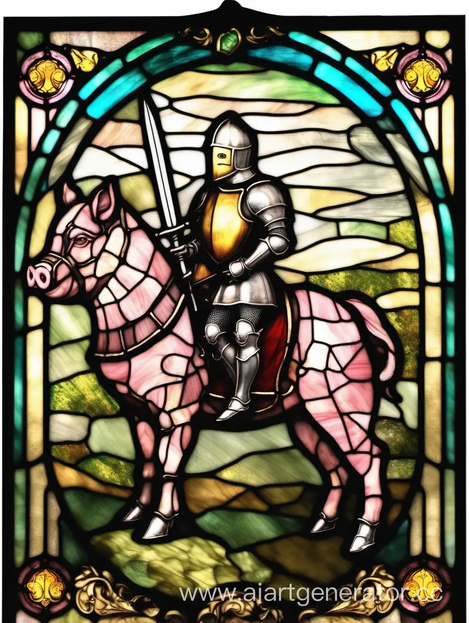 Medieval-Knight-Riding-Pig-beneath-Stained-Glass-Canopy