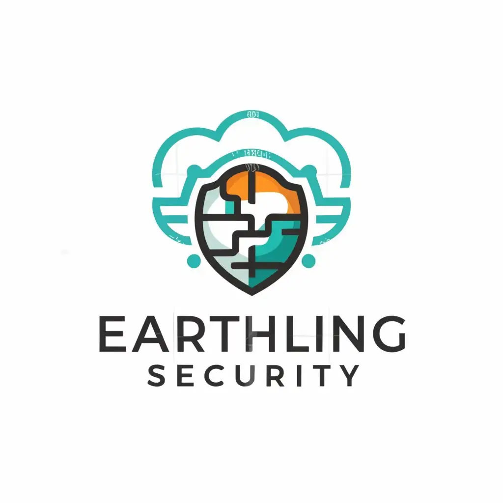 LOGO-Design-For-Earthling-Security-Minimalistic-Earth-and-Cloud-with-Black-Orange-and-Teal-Colors