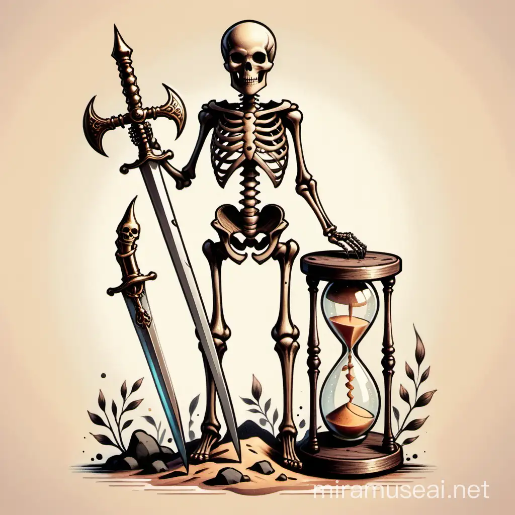 Gothic Skeleton with Dagger and Hourglass