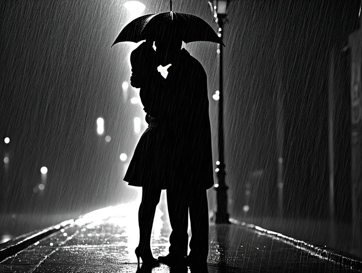 Passionate Rain Kiss in Noir Style Captured in