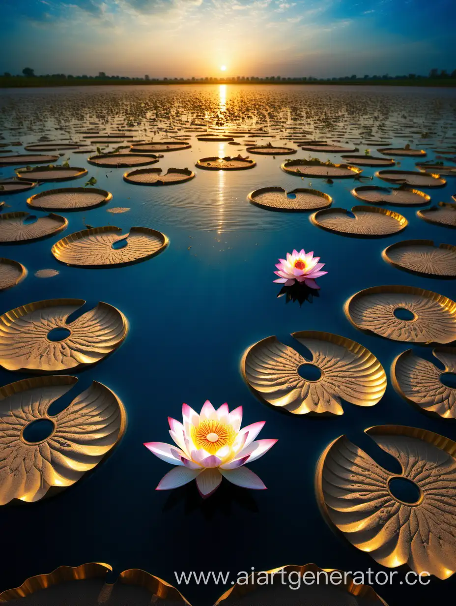 Tranquil-Lotus-Pond-Under-Golden-Sky