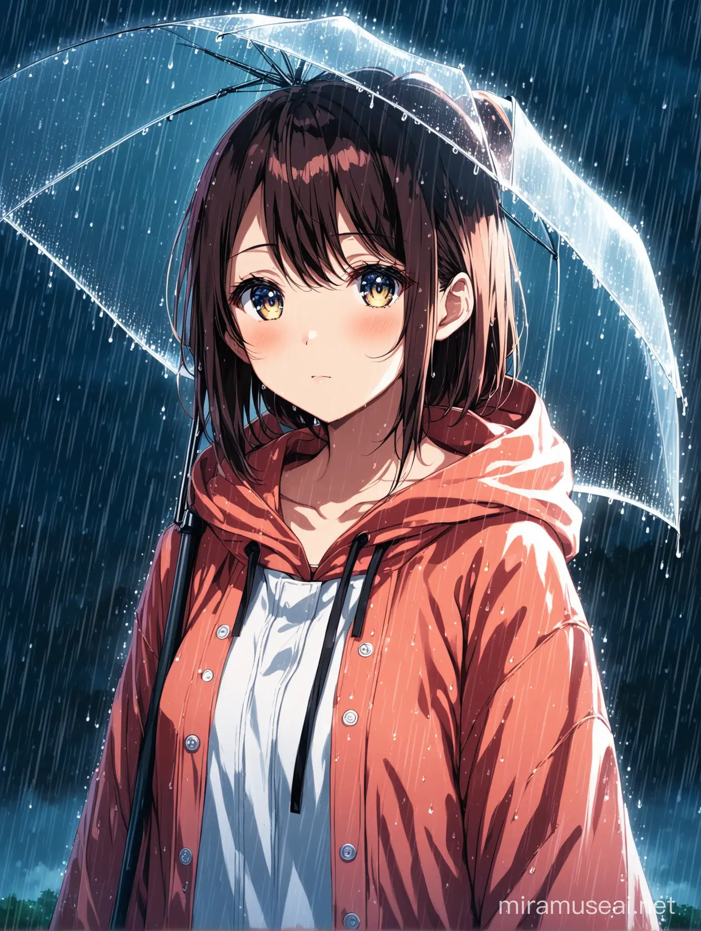 anime girl with rainy background, 