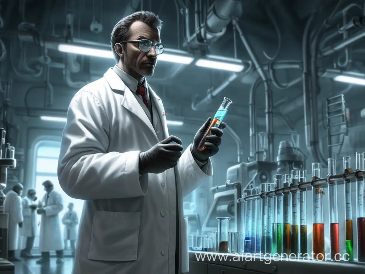 Scientist-in-White-Lab-Coat-Guards-Frontier-with-Test-Tube