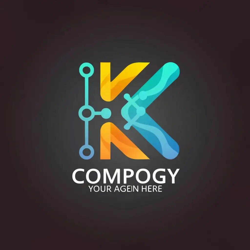 logo, software development company
let this design depict technology
colour scheme should be Tiffany Blue, orange and black, with the text "K", typography