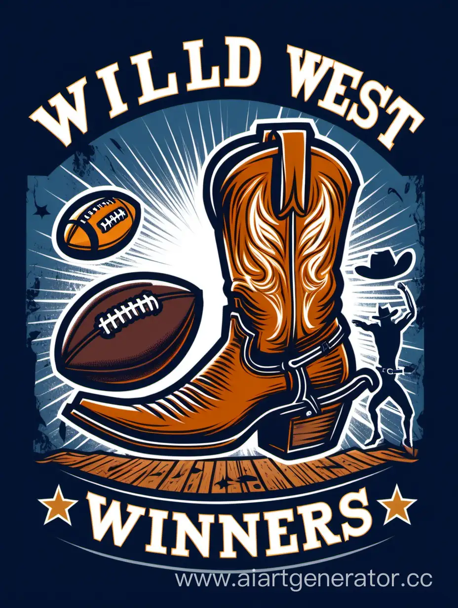 "Wild West Winners" featuring a cowboy boot kicking a football, in the t-shirt design
