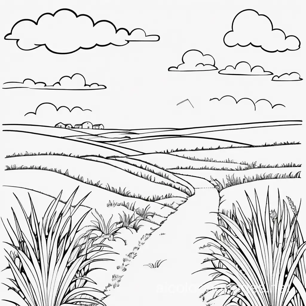 Open plains, Coloring Page, black and white, line art, white background, Simplicity, Ample White Space. The background of the coloring page is plain white to make it easy for young children to color within the lines. The outlines of all the subjects are easy to distinguish, making it simple for kids to color without too much difficulty