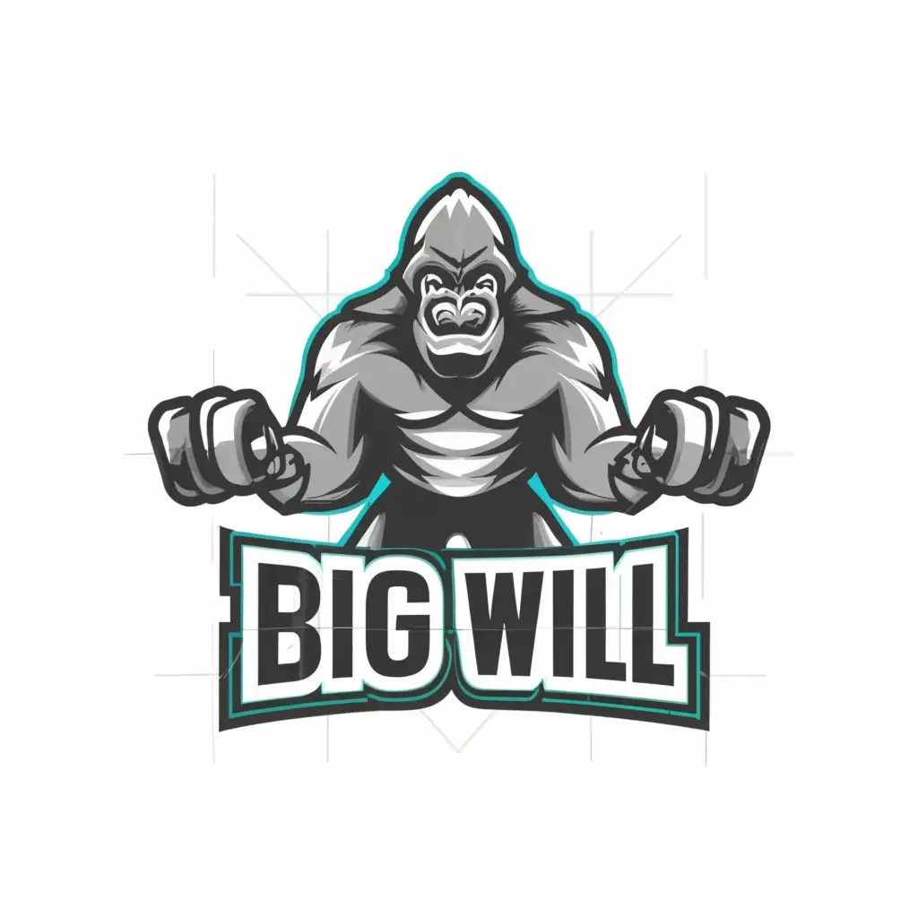 a logo design,with the text "Big Will", main symbol:Gorilla dumbells,Moderate,be used in Sports Fitness industry,clear background