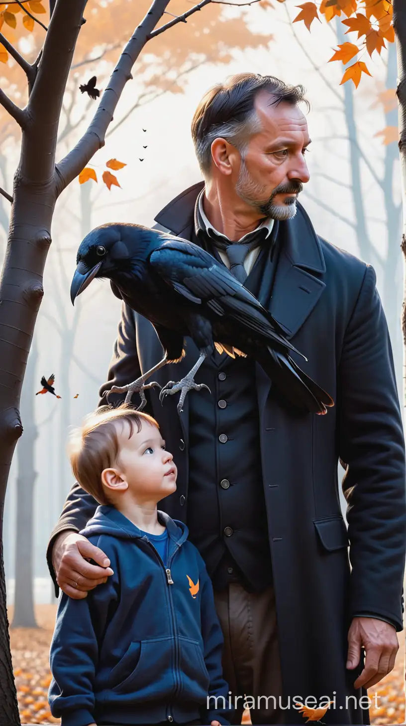 Father and his kid and Crow