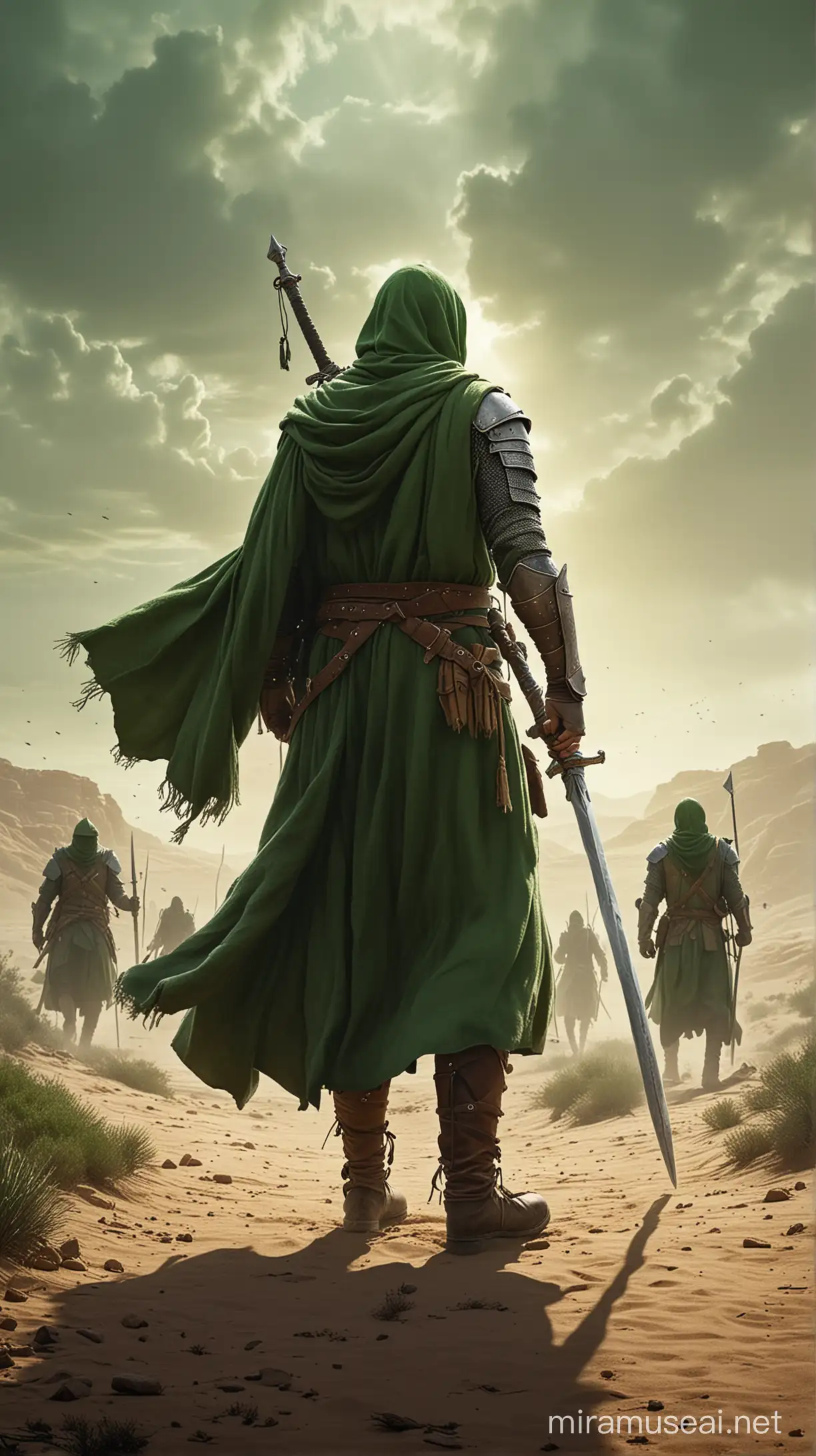 Medieval Warrior Leader with Sword in Desert Encounter