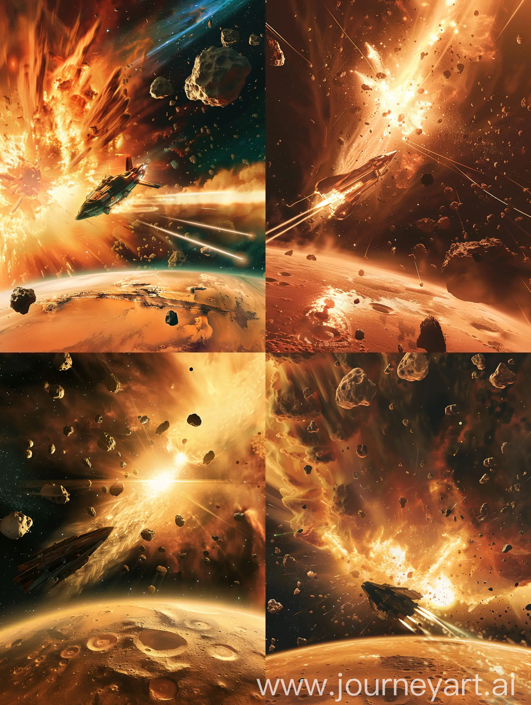 Intense-Spaceship-Race-Escaping-a-Giant-Star-Explosion-with-Mars-Surface-Below
