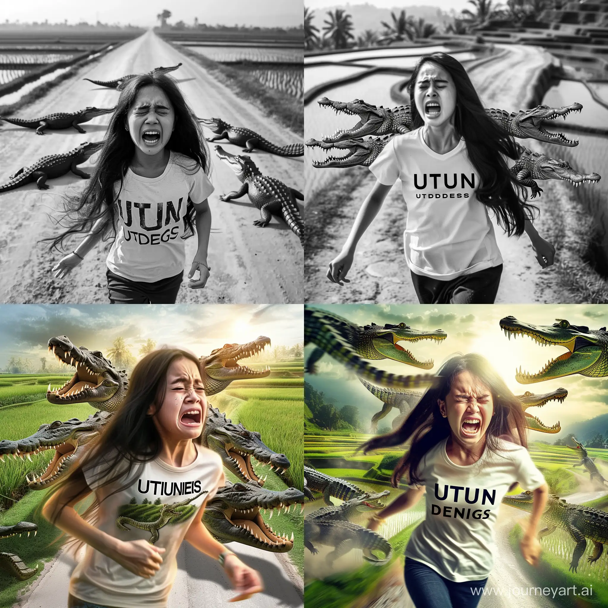 Fearful-Indonesian-Girl-Running-from-Crocodiles-in-Rice-Field