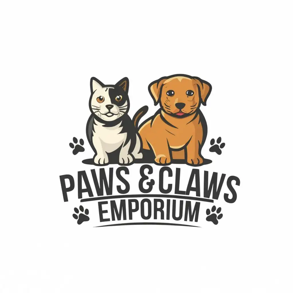 logo, Pet dog and cat, with the text "Paws  &  Claws  Emporium", typography, be used in Animals Pets industry