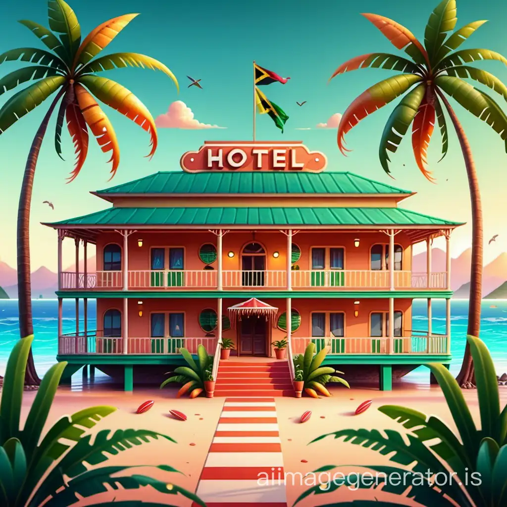 Old retro hotel  with Jamaican islands and party vibe tropical suitable as landing page for website and jungle