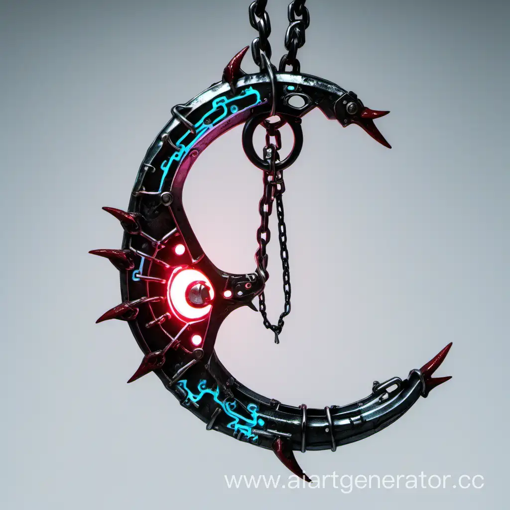 Cyberpunk style Kusarigama, bloody chains with magical glow