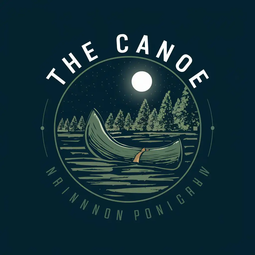LOGO-Design-for-The-Canoe-Serene-Night-Lake-Scene-with-Moonlit-Canoe-and-Elegant-Typography