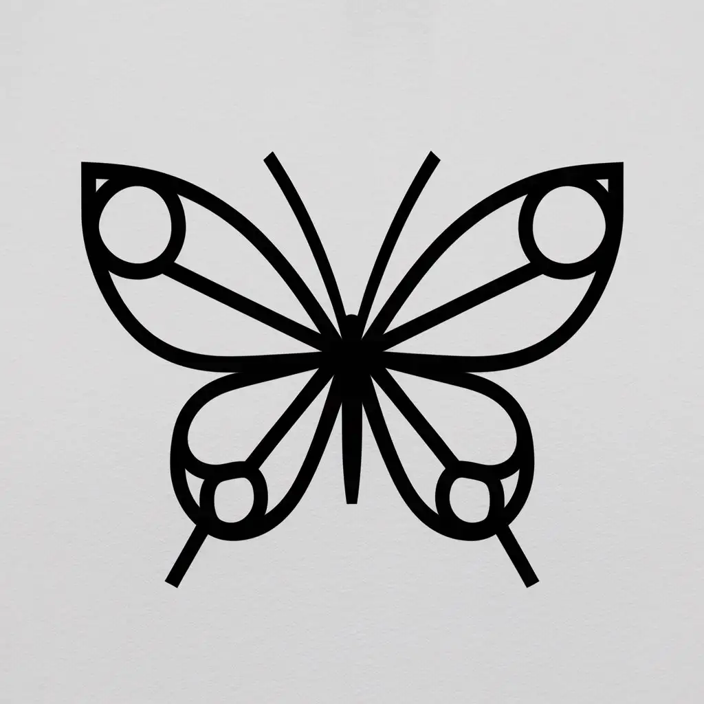 stylized bw butterfly, up view, Simple shapes
