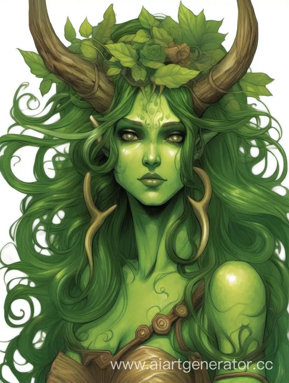 Enchanting-Dryad-with-Wooden-Horns-and-Lush-Green-Hair-A-CloseUp-Portrait-Inspired-by-Jessica-Alba