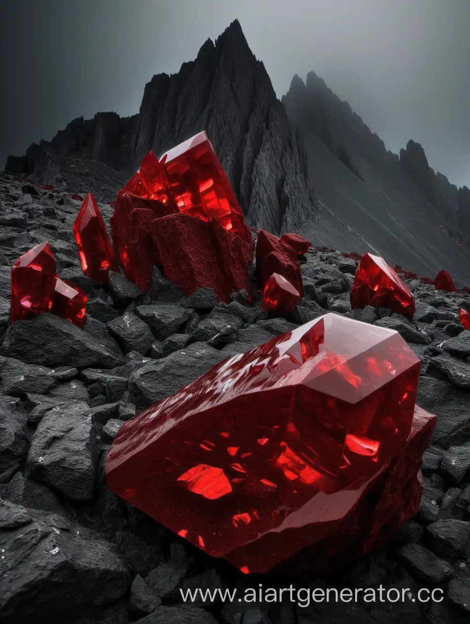 Красные кристаллы , скалы, гора, мрачно 