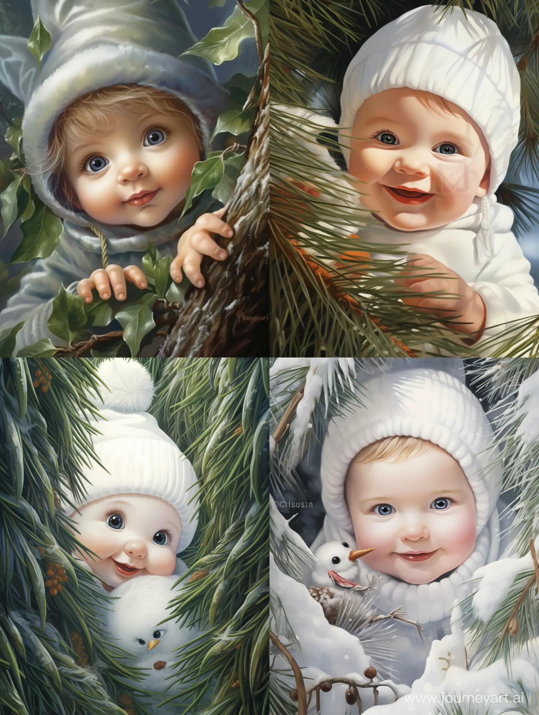 Adorable-Baby-Snowman-Gazing-Beneath-Christmas-Tree-in-Enchanting-Forest