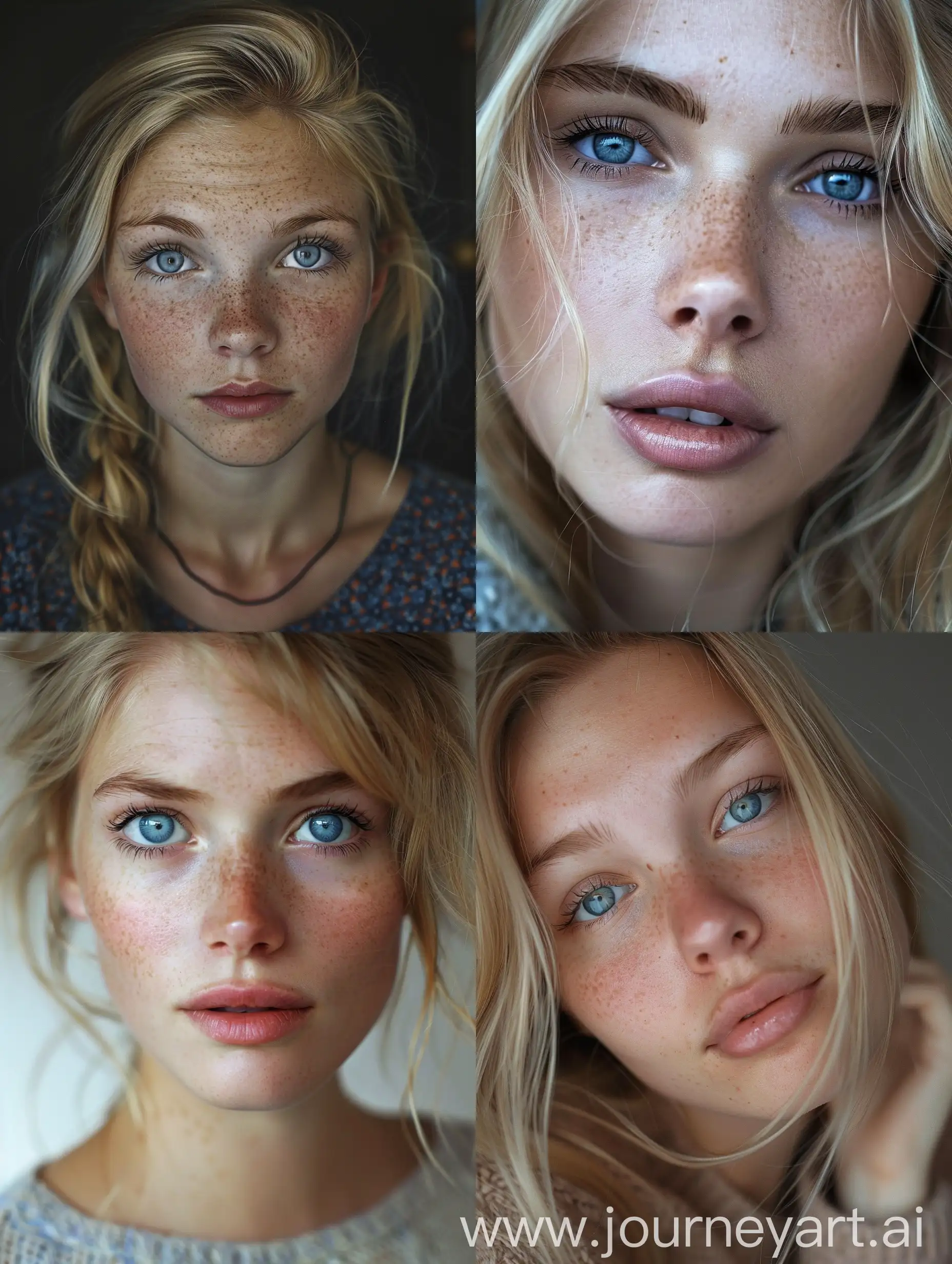 Blue eyes, blonde hair, scandinavian woman